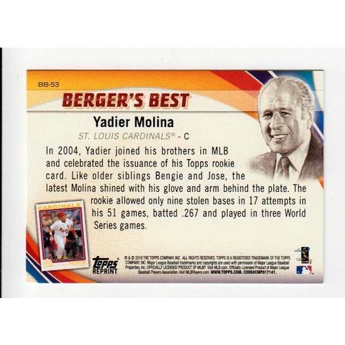 2016 Topps Berger’s Best Yadier Molina #BB-53 – St. Louis Cardinals