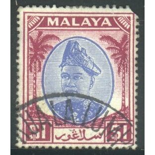 Malaysia (Selangor) 1949 - SG108 - $1 bl/pur - Sultan Salahuddin Abdul Aziz used