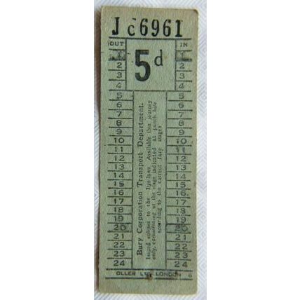 Vintage: unused 5d Bury Corporation ticket