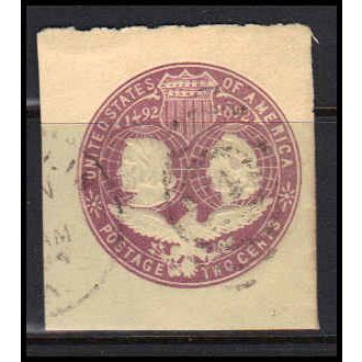Used U349 2c Columbus and Liberty Very Fine Cut Square Z2859