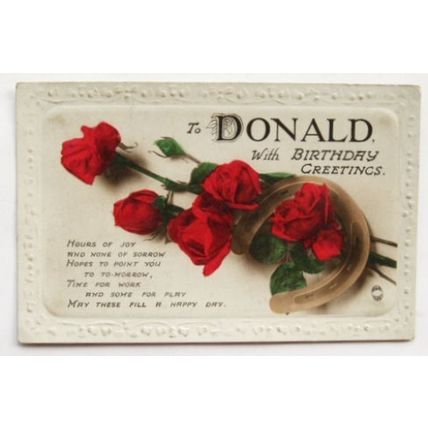 1929 Greetings postcard - To Donald Birthday Greetings