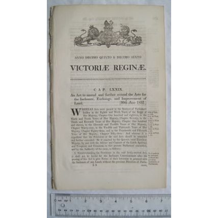 1852 Act of Parliament: Inclosure, Exchange & Improvement of Land