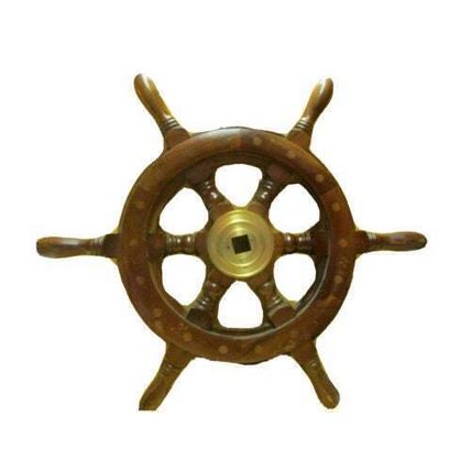 Vintage Ship's Wooden Steering Wheel, 18"