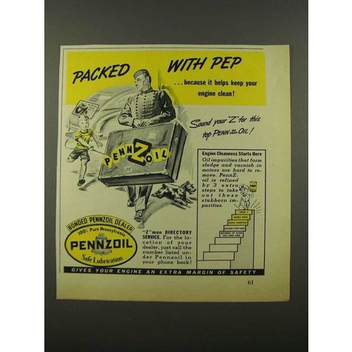 1941 Pennzoil Oil Ad - Packed With Pep