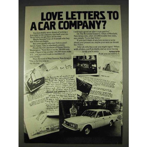 1978 Volvo Cars Ad - Love Letters to Car Company