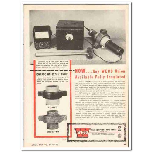 WELL EQUIPMENT MFG CORP 1953 WECO Union fully insulated oil vintage ad