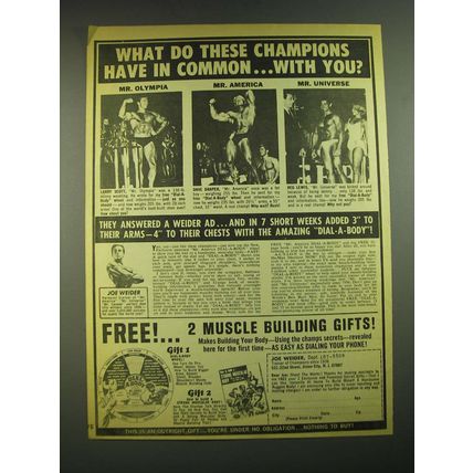 1968 Joe Weider Dial-a-Body Advertisement - Larry Scott, Dave Draper, Reg Lewis
