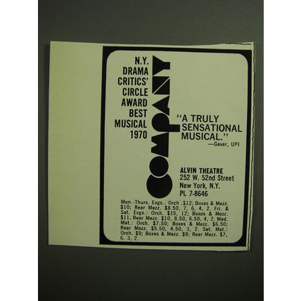 1970 Company Musical Ad - N.Y. Drama Crticis' circle award best musical