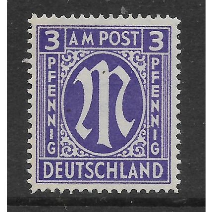 GERMANY BRITISH AMERICAN ZONE 1945 -46 3pf VIOLET DEUTSCHLAND SG A1 M MINT