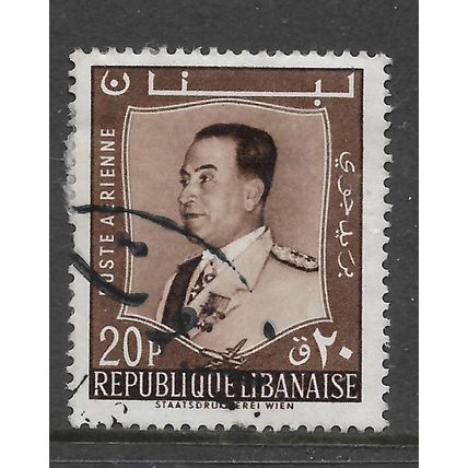 LEBANON 196O AIR 20p SEPIA PRESIDENT CHEHAB SG 640 FINE USED#2