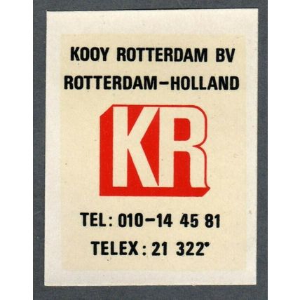 c1950s KR Kooy Rotterdam BV Holland, waterslip transfer label