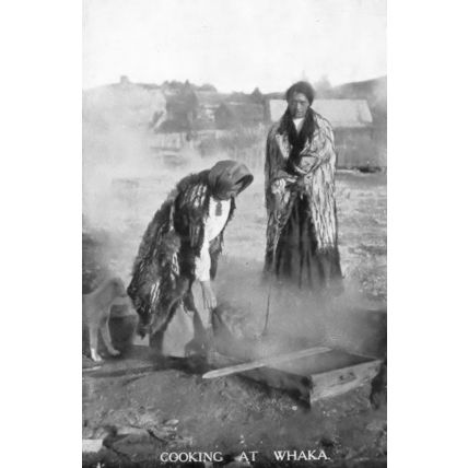 Cooking At Whaka Earliest B&W Antique New Zealand Postcard