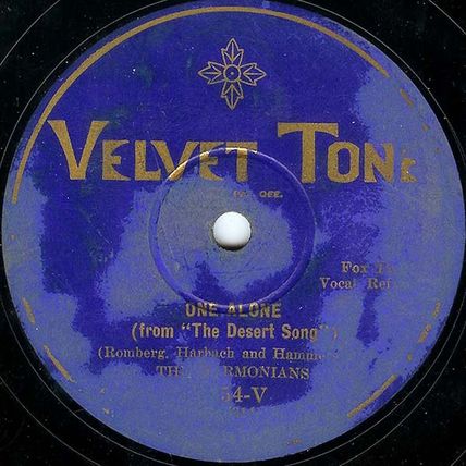 Velvet Tone 78 #1654 - "One Alone" The Harmonians & Bar Harbor Society Orchestra