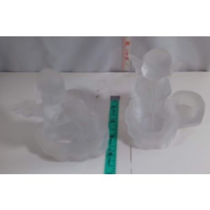 Set of 2 Avon M.J. Hummel Frosted Lead Crystal Angel Taper Candle Holders 1995