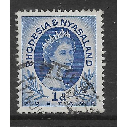 RHODESIA & NYASALAND 1954 1d BLUE QE II SG 2 FINE USED#2
