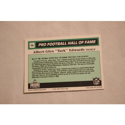 Albert Glen "Turk" Edwards 1990 Swell Pro Football Hall of Fame NO. 56
