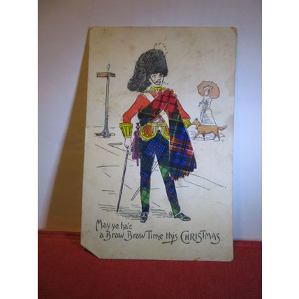 CHRISTMAS CARD, HIGHLAND OFFICER in TOWN used antique postcard c.1904 #