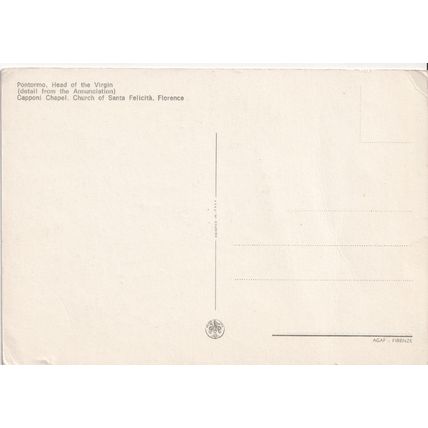 Unused Art Postcard - Pontormo. Head Of The Virgin, Copponi Chapel, Florence