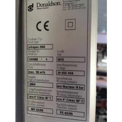 DONALDSON ULTRAPAC 2000 HEATLESS DESICCANT DRYER ULTRAFILTER 30000104,623-15F,DK