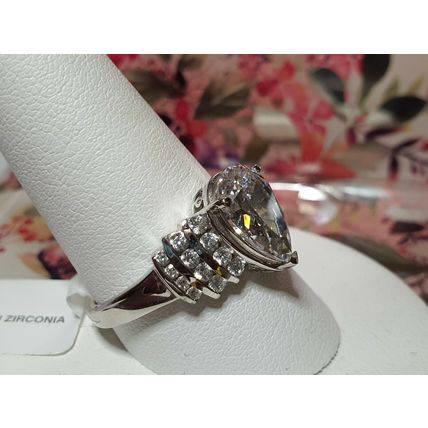 Large 12ct Pear Cut Solitaire Ring Made With Swarovski Zirconia Sz K Plat Silver
