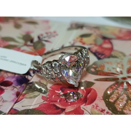 Large 12ct Pear Cut Solitaire Ring Made With Swarovski Zirconia Sz K Plat Silver