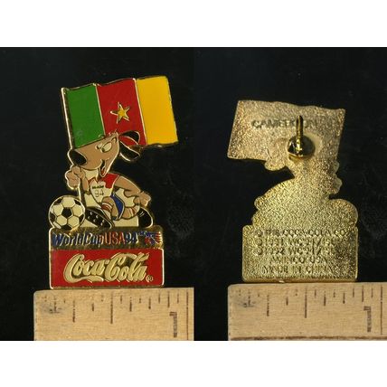 VINTAGE FIFA USA WORLD CUP SOCCER 1994 MASCOT & COCA-COLA CAMEROON PIN