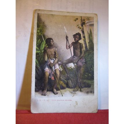 2 young ABYSSINIA WARRIORS, (ETHIOPIA), AFRICA unused antique postcard =