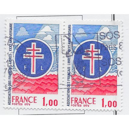 FRANCE 1976 USED LORRAINE CROSS FRENCH LIBERATION FREE ASSOCIATION PAIR