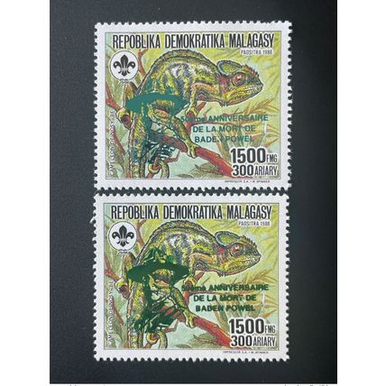 Madagascar 1993 Mi. 1535Aa b Or Argent Surchargé Scouts Baden-Powell Cameleon