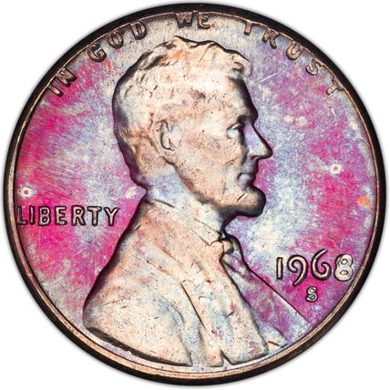 1968-S LINCOLN MEMORIAL CENT PENNY COLOR TONED BEAUTY UNC BU