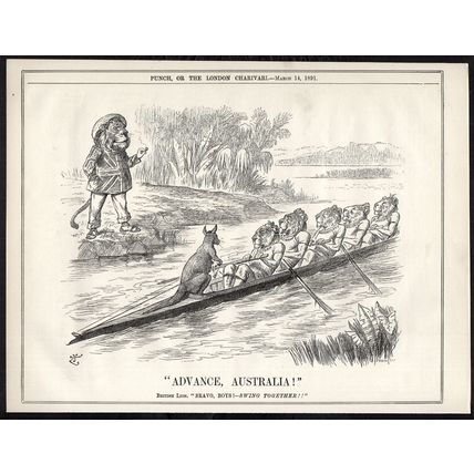 ADVANCE AUSTRALIA! 1891 Sir John Tenniel - Joseph Swain PUNCH CARTOON PAGE