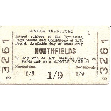 London Transport Edmondson Ticket - Northfields - 1/9