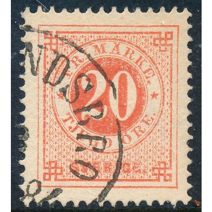 Sweden Facit 0033e/Scott 33, 20ö red Ringtyp p.13, XF used Stamp