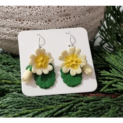 Primrose flower earrings handmade polymer clay spring hedgerow jewellery