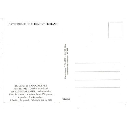 Clermont Ferrand Cathedrale Vitrail L'Apocalypse France Postcard unused VGC