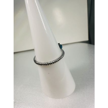 Ring Bomb Party Sz6 RBP Square Light Blue Gem & Designed Rhodium Pl Band