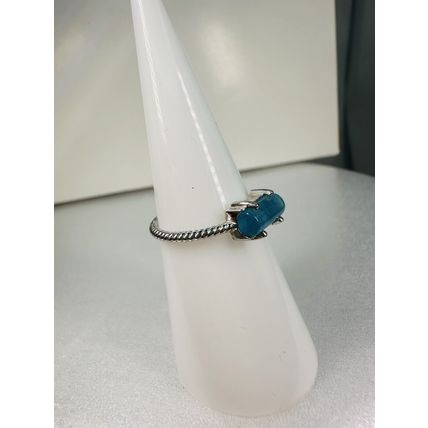 Ring Bomb Party Sz6 RBP Square Light Blue Gem & Designed Rhodium Pl Band