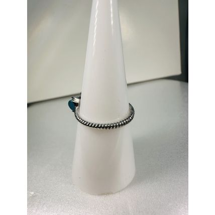 Ring Bomb Party Sz6 RBP Square Light Blue Gem & Designed Rhodium Pl Band