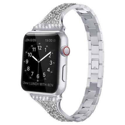 Diamond Encrusted Leather Strap Watchband For Apple Watch Series, 7 41mm / 6&SE&