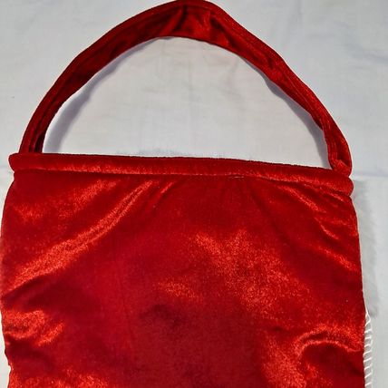 Whimsical Red ELF TOE CHRISTMAS STOCKING Velvet Satin Fuzzy Jingle Bells 23"