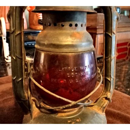 Dietz Old Little Wizard Red Glass Globed Railroad Train Lantern 12" Tall