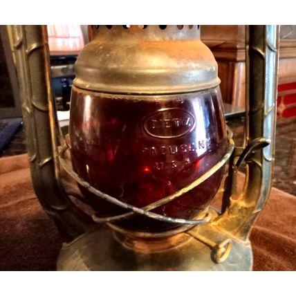 Dietz Old Little Wizard Red Glass Globed Railroad Train Lantern 12" Tall