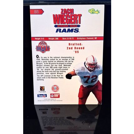 ZACH WIEGERT CLASSIC 1995 NFL ROOKIES DRAFT FOOTBALL CARD #88