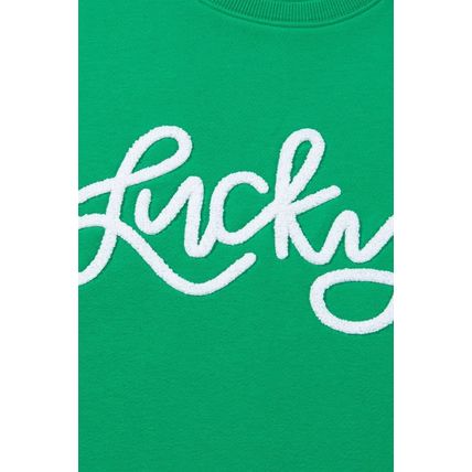 Green LUCKY Aphabet Chenille Embroidered Pullover Sweatshirt