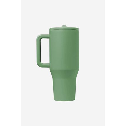 Dark Green Frosted Stainless Handle Large Vacuum Cup with Straw 40oz