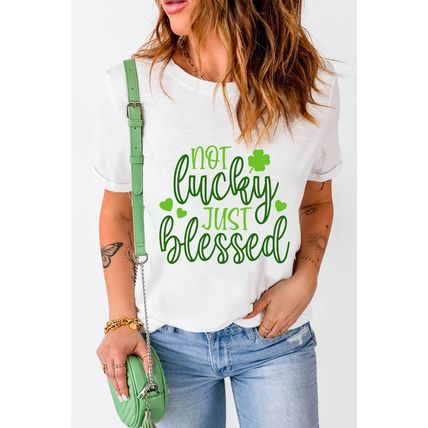 White St Patricks Not Luck Just Blessed Graphic T-shirt