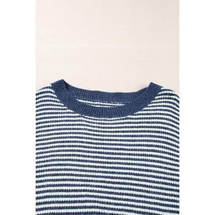 Sail Blue Striped Lantern Sleeve Drop Shoulder Cozy Sweater
