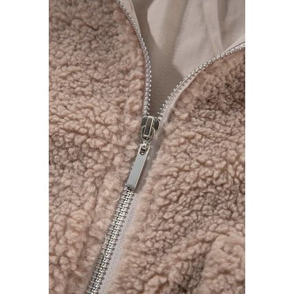 Light French Beige Zipper Pocketed Winter Fuzzy Jacket