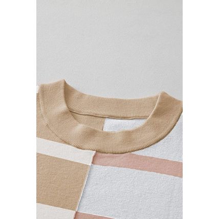 Khaki Stripe Colorblock Oversized Sweater