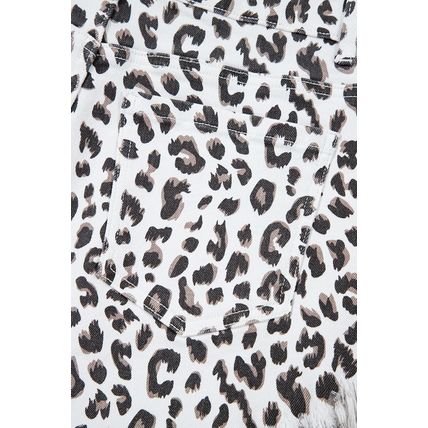 White Leopard Frayed Hem Denim Shorts